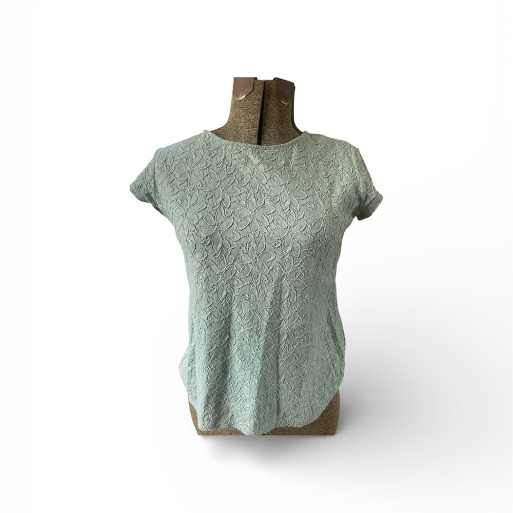 Garnet Hill Light Blue Lace Short Sleeve Top size M Coquette Girl Cottagecore